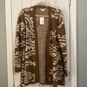 Cardigan - Long Sleeve Open Boho Cardigan in Brown/Cream (Medium)